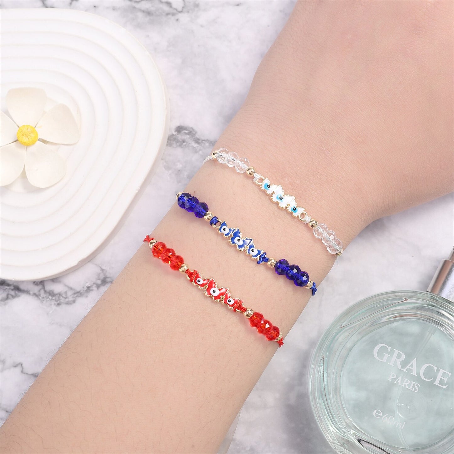Boho 12pcs/lot Crystal Bead Butterfly Charms Braided Bracelet for Women Child Adjustable Evil Eye Rope Chain Anklet Jewelry