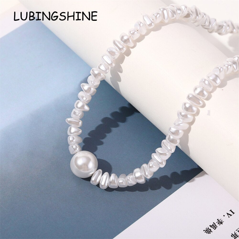 Vintage Pearl Necklaces for Women Fashion Big Pearl Chain Necklace New Personality Statement Jewelry Choker Collar Gifts