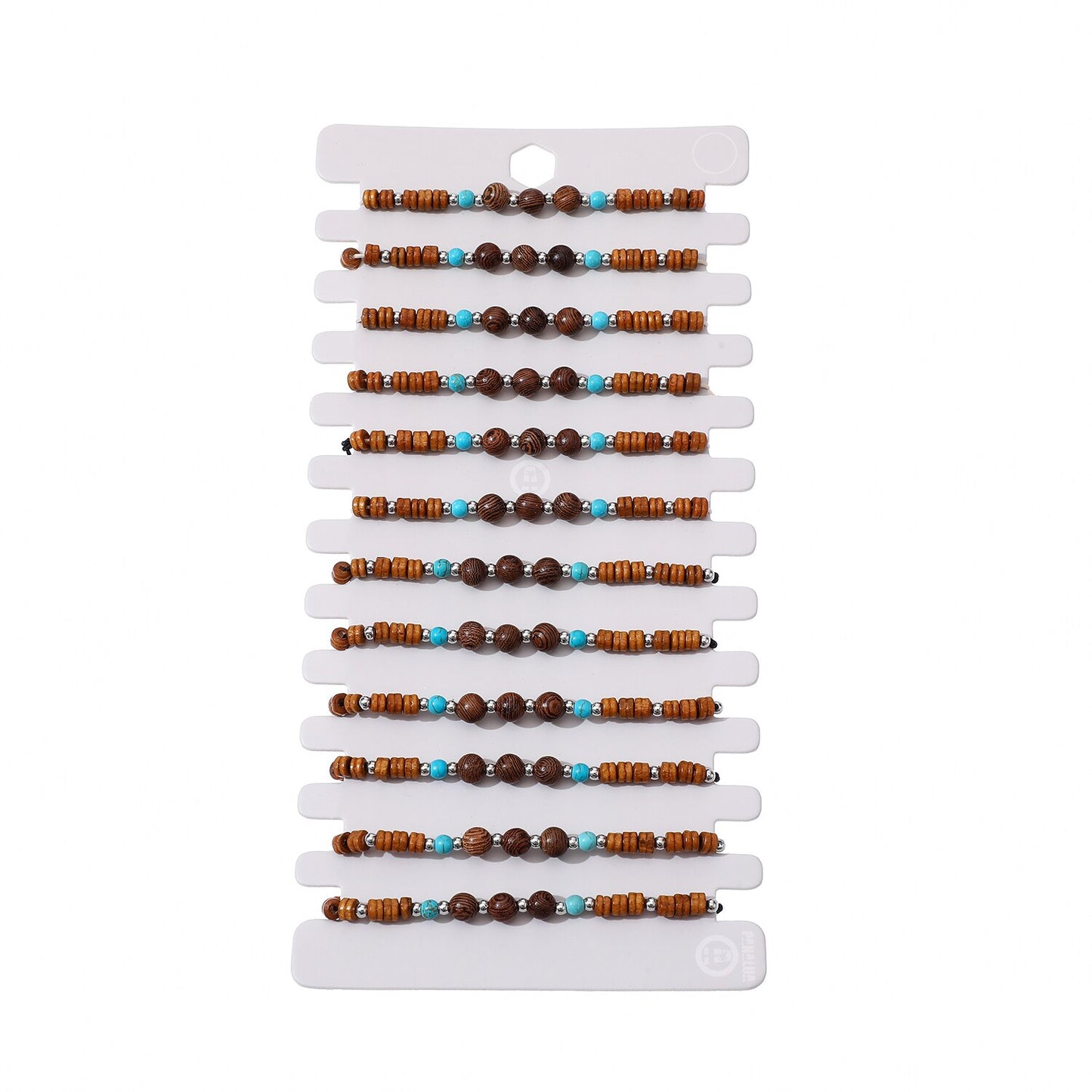 12 Pieces Round Wood Bead Charms Braided Bracelet for Women Child Adjustable Rope Chain Beads Anklet Jewelry Wholesale