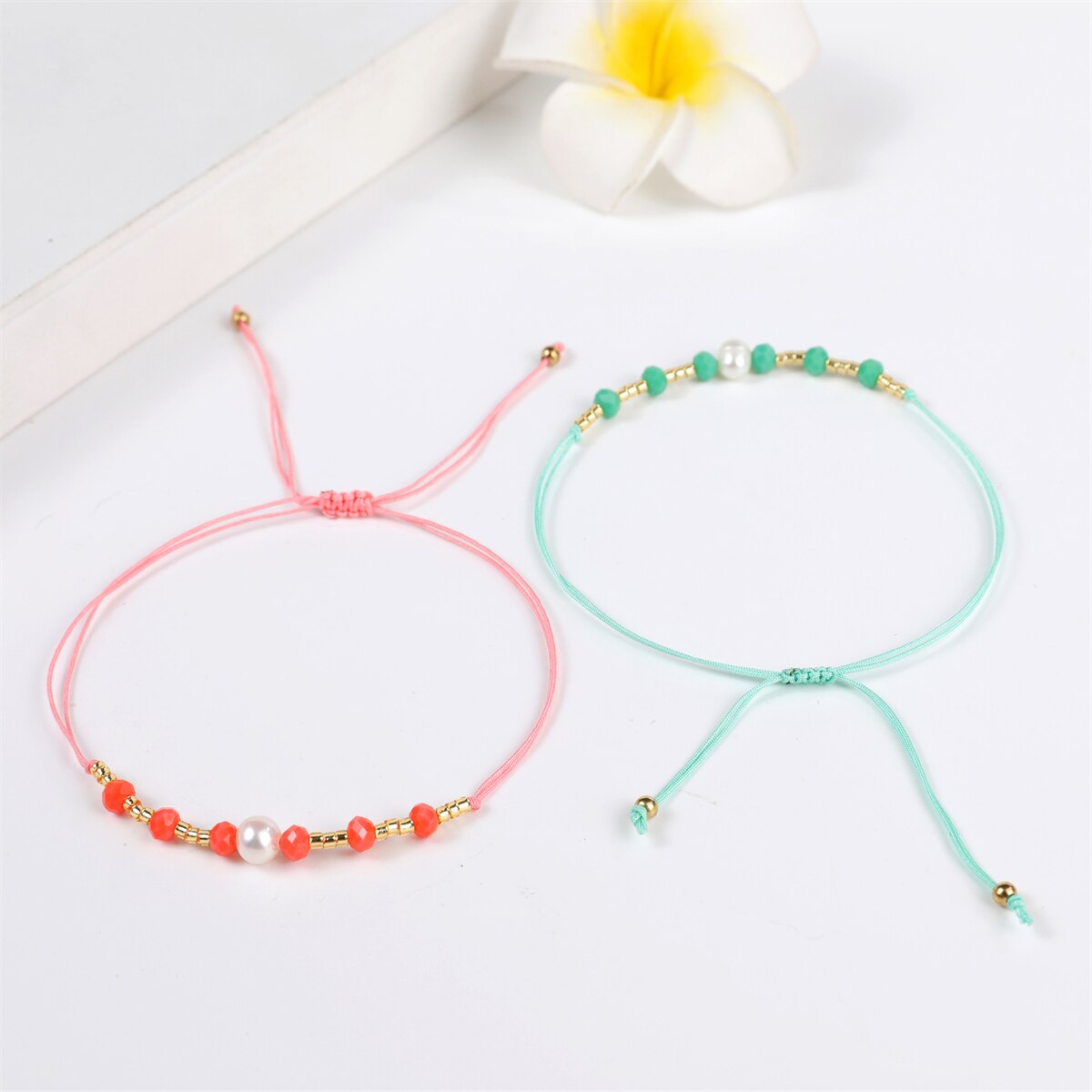 Handmade Pearl Bracelet & Bangle for Women Men Faceted Crystal Beads Pendant Adjustable Charm Stacking Femme Pulsera