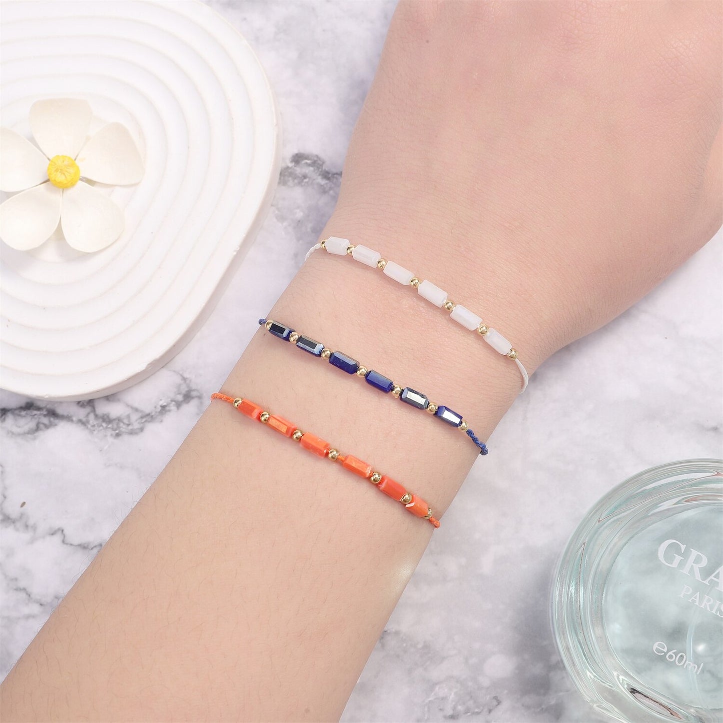 12pcs/lot Boho Pillar Crystal Pendant Charms Braided Bracelet for Women Men Child Adjustable Rope Chain Anklet Jewelry