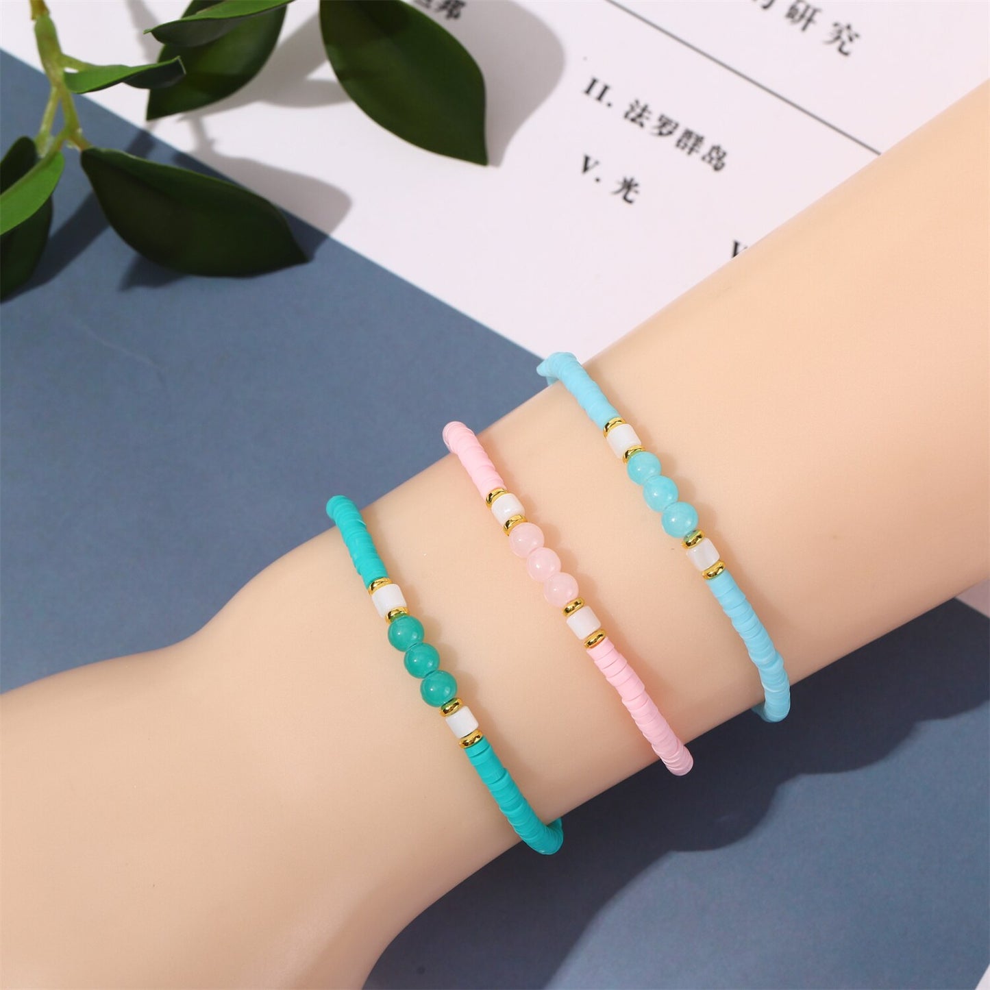 12pcs/lot Polymer Clay Stackable Charms Bracelets Boho Crystal Glass Beads Bracelet Anklet for Women Wholesale Jewelry