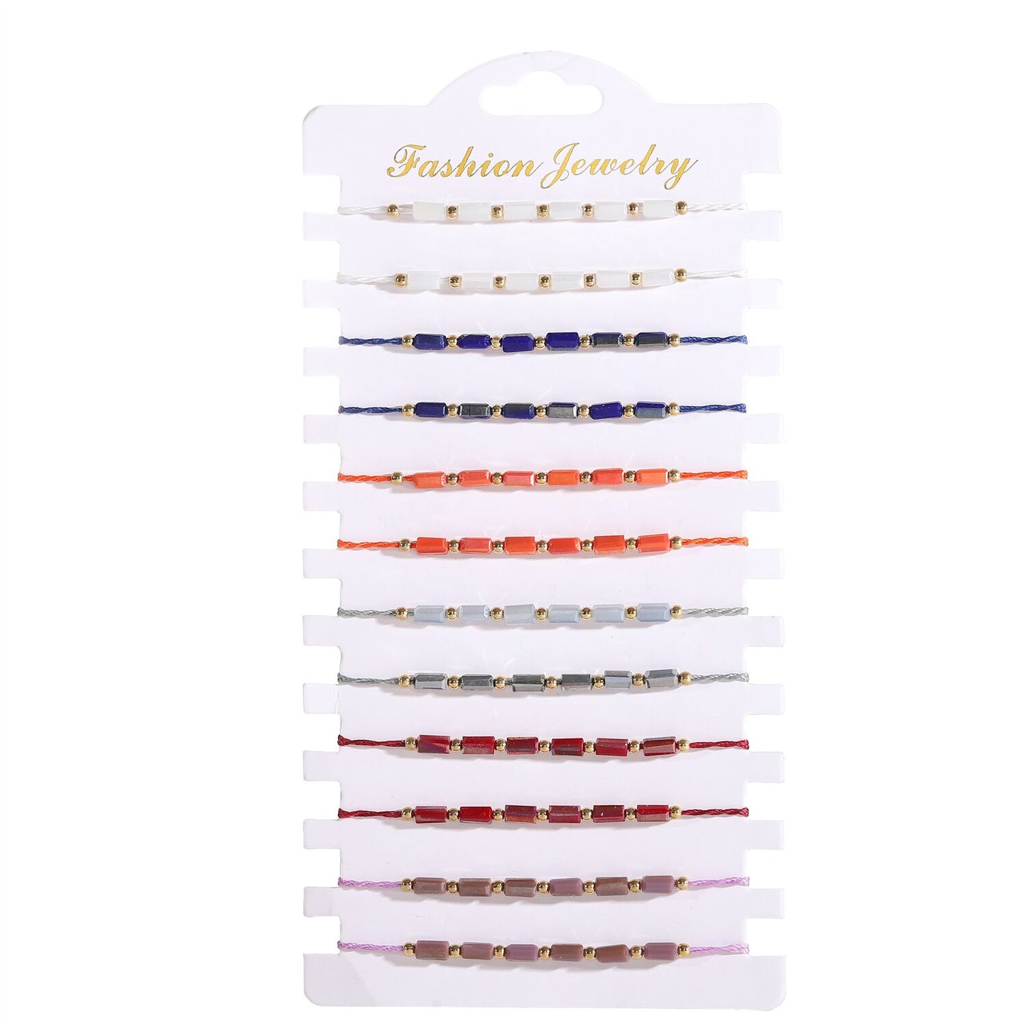12pcs/lot Boho Pillar Crystal Pendant Charms Braided Bracelet for Women Men Child Adjustable Rope Chain Anklet Jewelry
