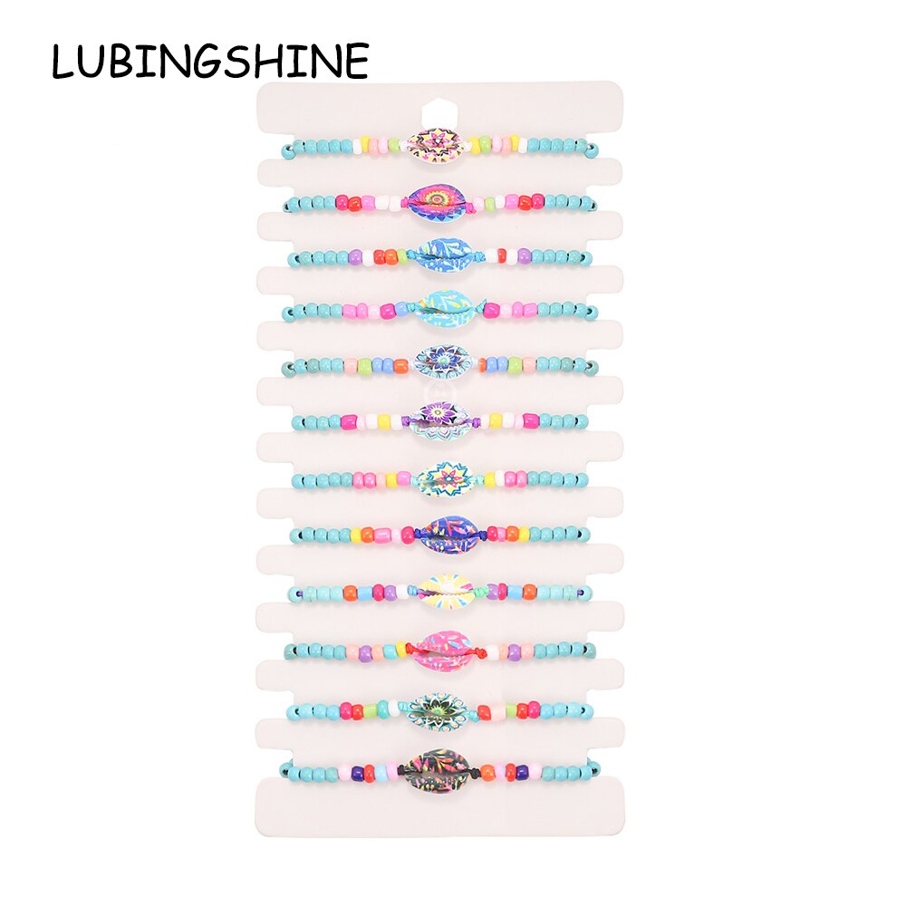 Boho 12pcs Colorful Seed Beads Shell Charms Braided Bracelets for Women Men Adjustable Rope Chain Anklets Beach Handmade Jewelry