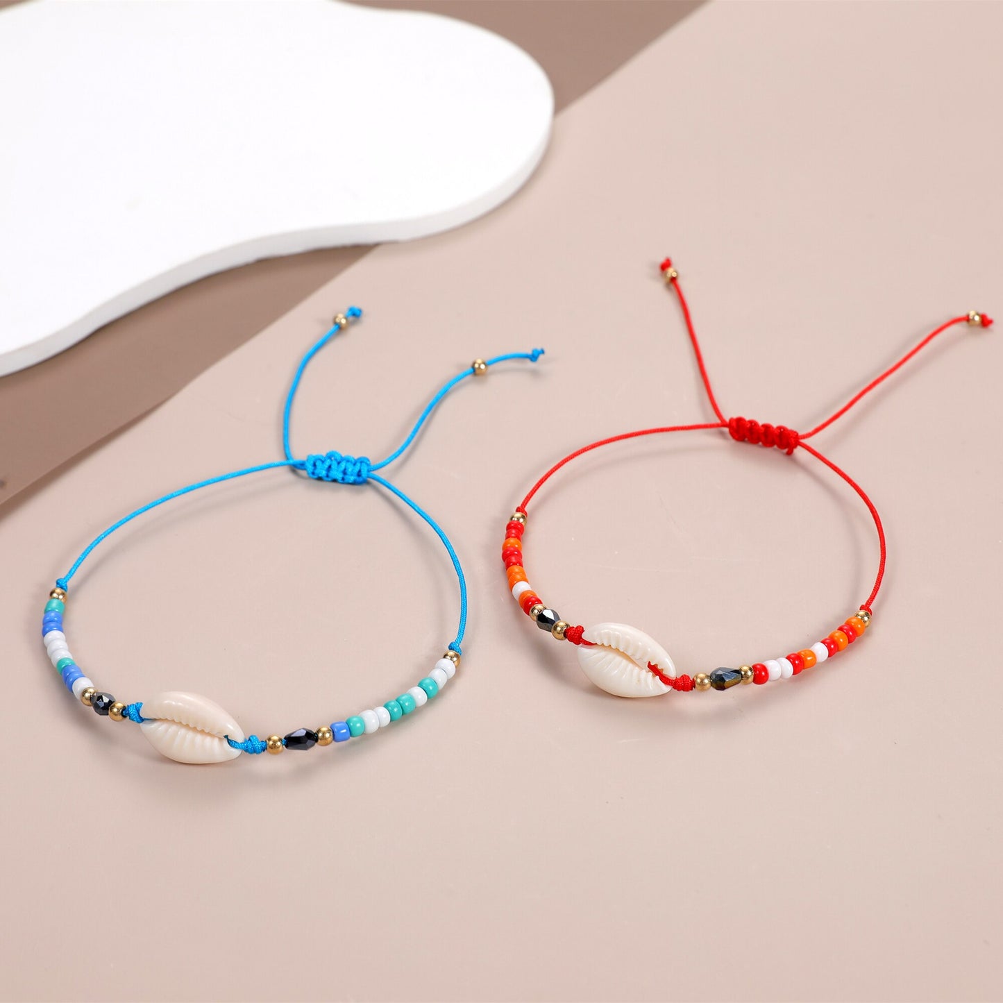 12pcs/Set Crystal Beads Shell Charms Bracelets Adjustable Handmade Woven Rope Chain Bracelet for Women Ethnic Cuff Jewelry