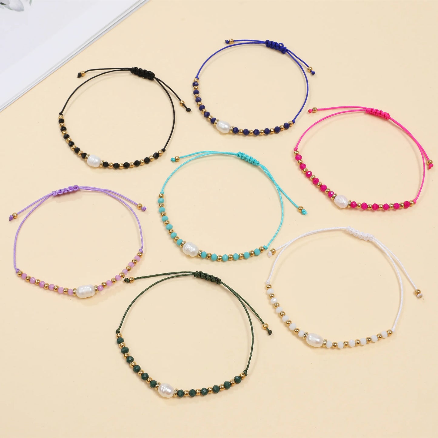 12pcs/set Bohemia Colored Rhinestone Rhinestone Bracelet Handmade Pearl Beaded Elastic Rope Bracelets for Women Ethnic Jewelry