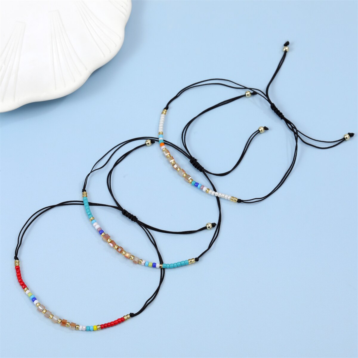 12pcs/lot Boho Woman Handmade Bohemia Weave Adjustable Crystal Seed Beads Rope Chain Charms Bracelets Fashion Jewelry