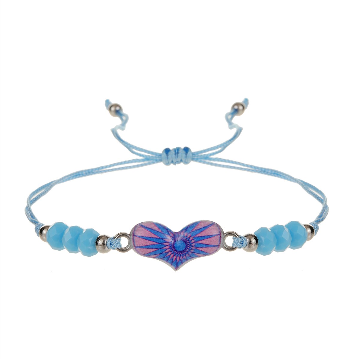 Enamel Charms Elastic Heart Pendant Bracelet for Women Adjustable Braided Rope Chain Crystal Bead Wristband Bracelet Jewelry