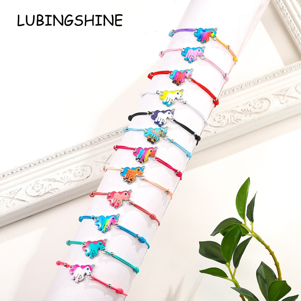 12pcs Bohemian Weave Rope Strand Friendship Bracelets Crystal Bead Unicorn Charms Bracelet for Child Girls Christmas Jewelry