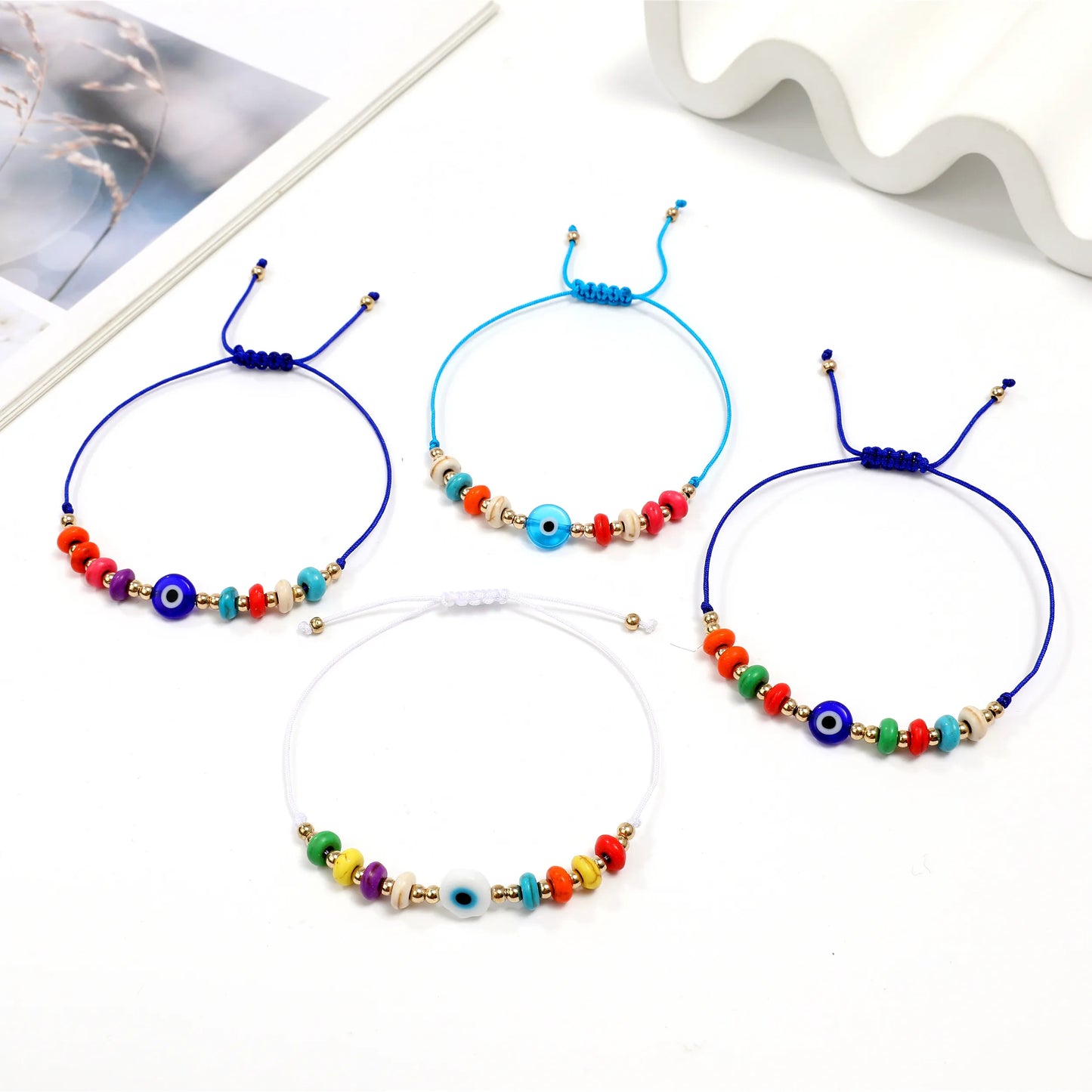 12Pcs Colorful Polymer Pottery Evil Eye Braided Bracelet Set Ewelry Fashion Rope Accessories Female Girls Gifts