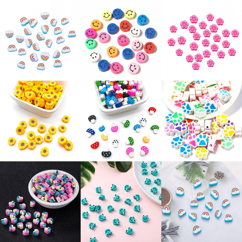 50pcs/lot Cartoon Flowers Evil Eye Polymer Clay Spacer Beads for Women Girls Jewelry Making DIY Bracelet Necklace Accessories
