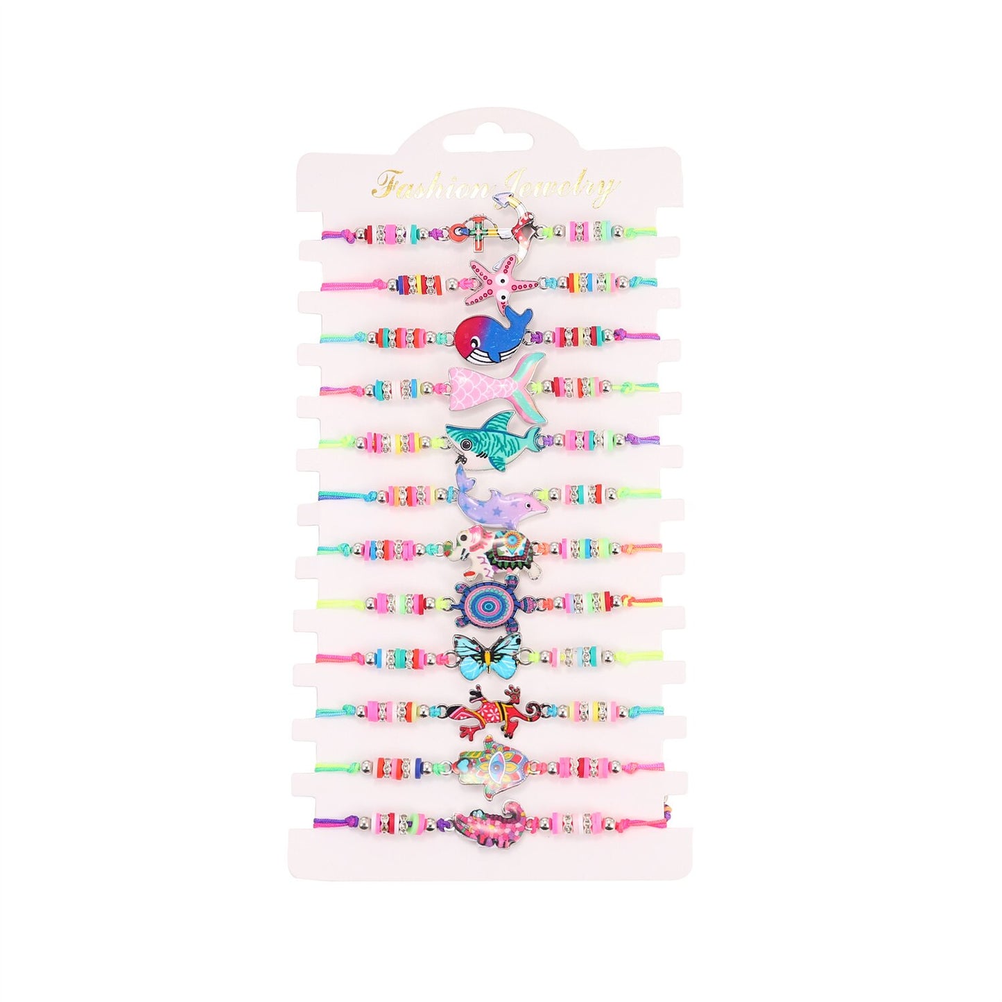 12pcs/lot Women Soft Clay Bead Whale Turtle Butterfly Animal Charms Yoga Bracelets Braided Adjustable Rope Chain Anklet Jewelry