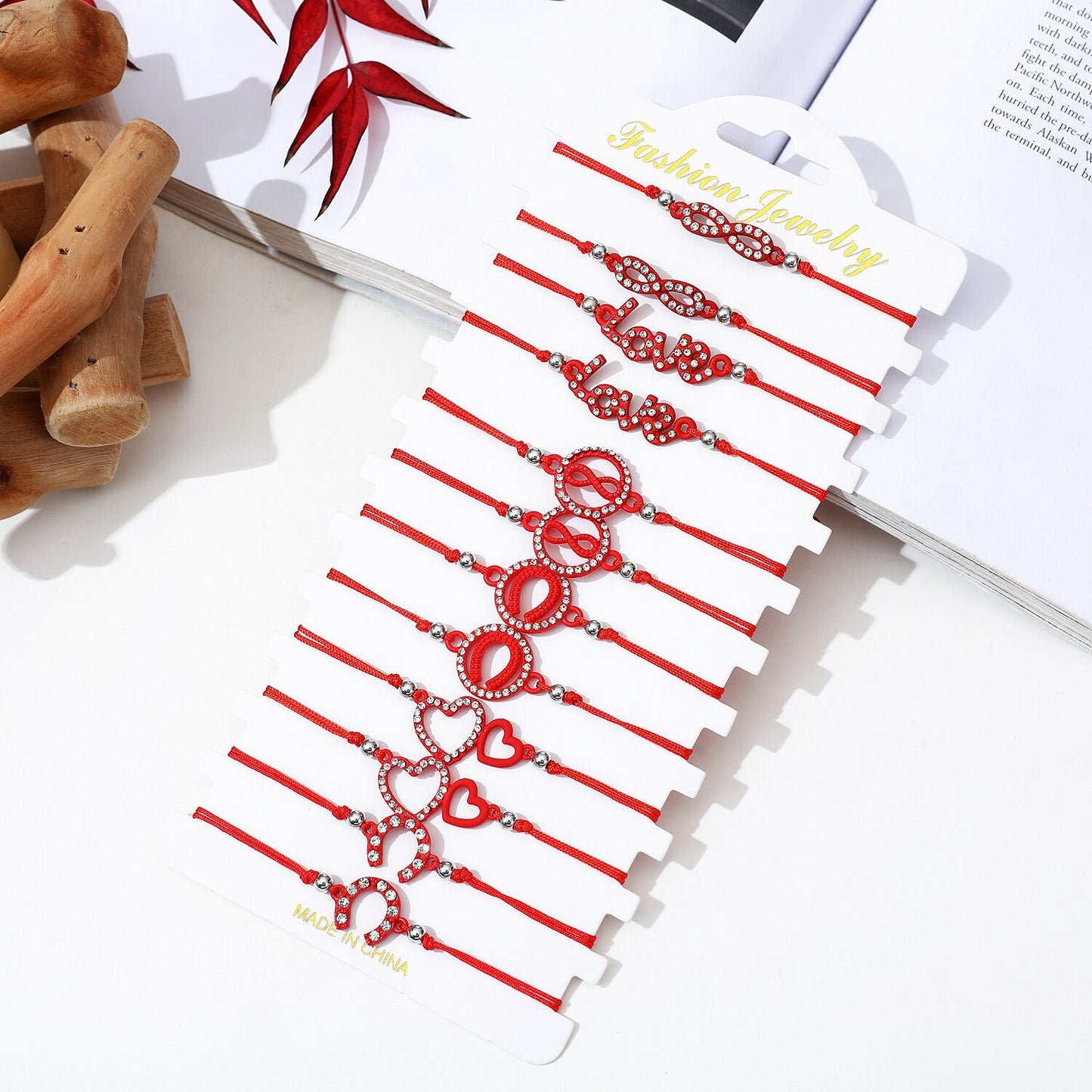 12pcs/Sets Infinite Love Turtle Woman Braided Adjustable Heart Pendant Charms Bracelet for Child Anklets Handmade Jewelry