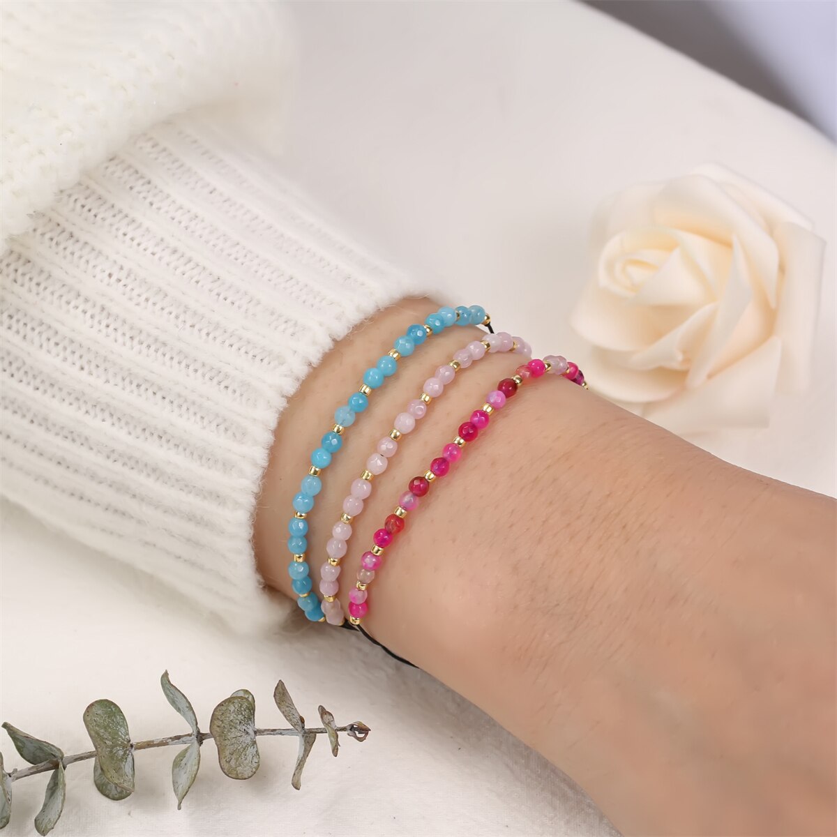 Faceted Crystal Beads Natural Stone Harms Bracelet Women Men Boho Adjustable Hand Braided Chain Healing Yoga Jewelry