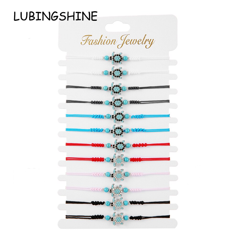 Boho 12pcs/lot Ocean Turtle Charms Bracelets Handmade Adjustable Rope Chain Yoga Wristband for Women Holiday Jewelry