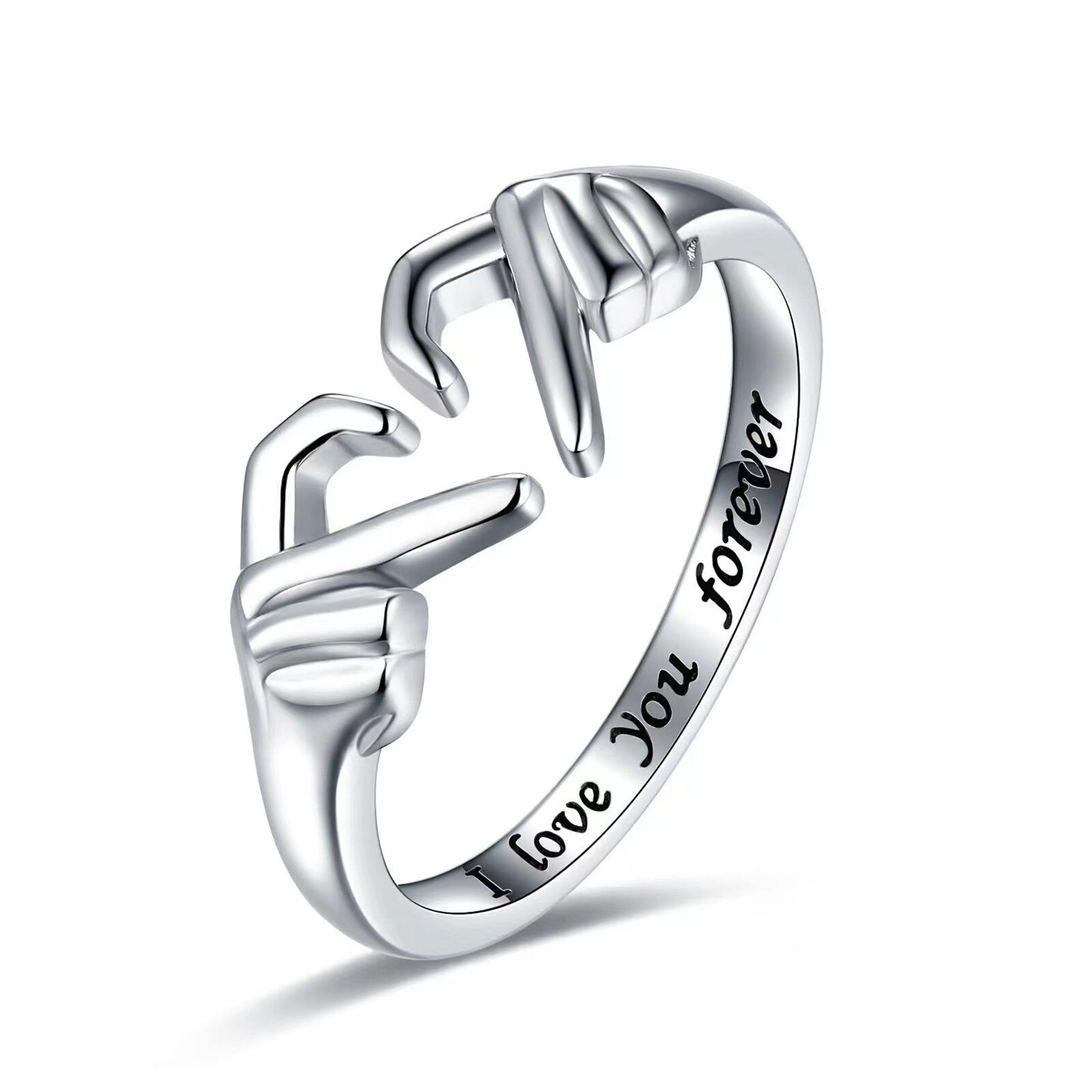 Fashion Double Hand Heart Ring Love Hug Hand Couple Ring I Love You Forever Open Ring for Women Daughter Hand Ring Jewelry