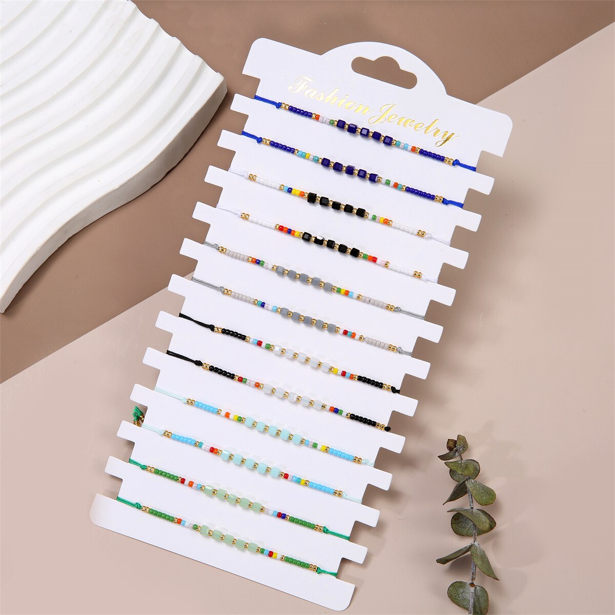 12pcs Colorful Japanese Rice Beads Square Crystal Braided Bracelet Set for Women Hand Braided Rope Chain Jewelry