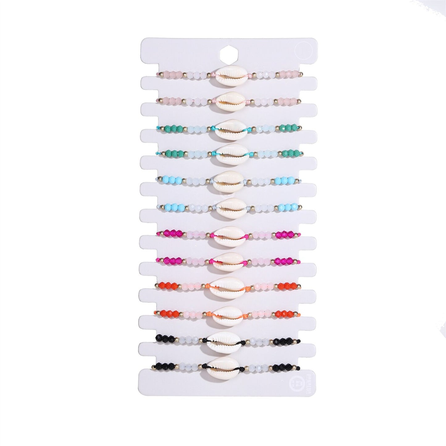 12pcs/lot Boho-color Crystal Shell Beaded Friendship Bracelets Handmade Strand Bracelet Bangles Jewelry for Summer Wholesale