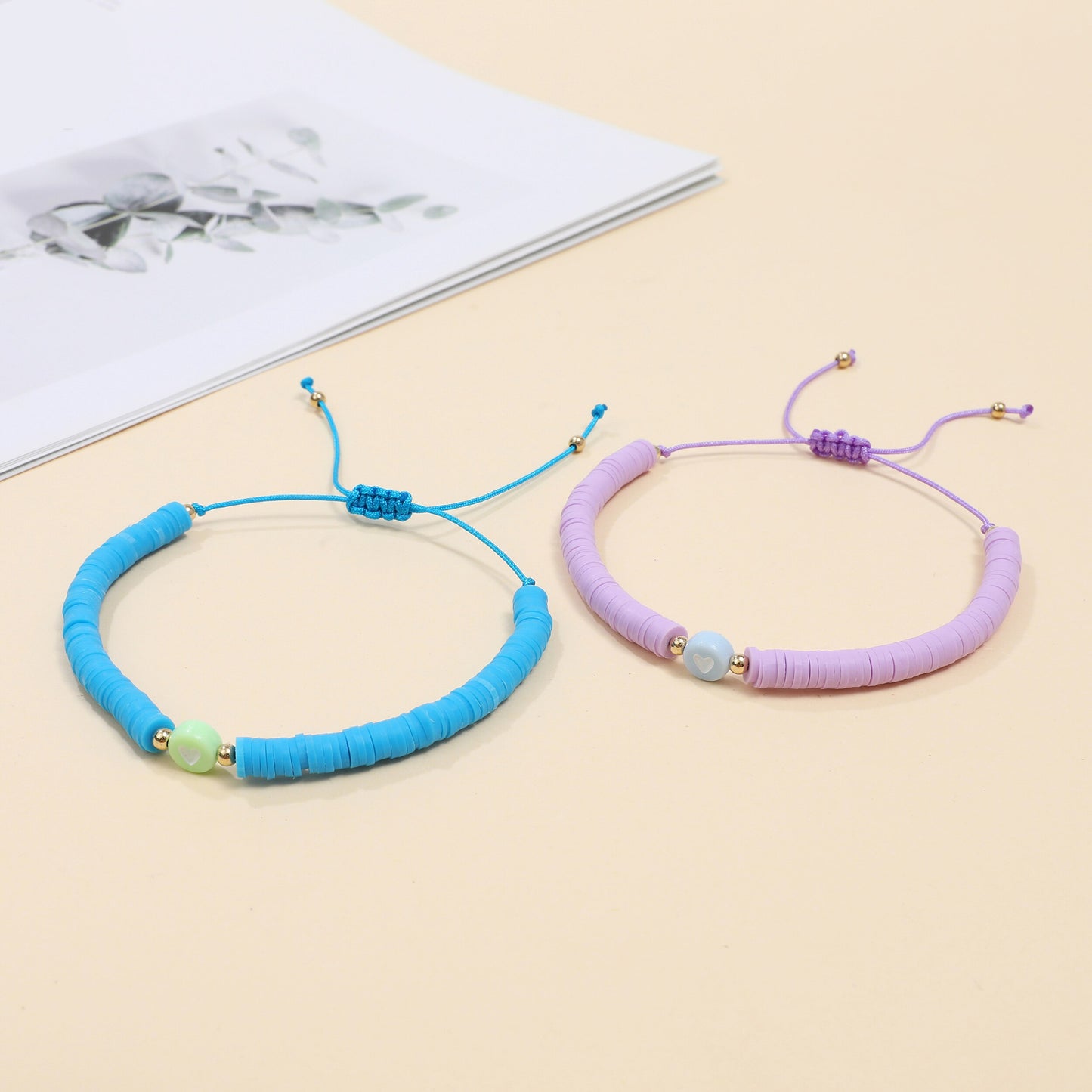 12pcs Colorful Polymer Clay Piece Chain Bracelet for Women Girls Heart Pendant Anklet Kids Jewelry Gift