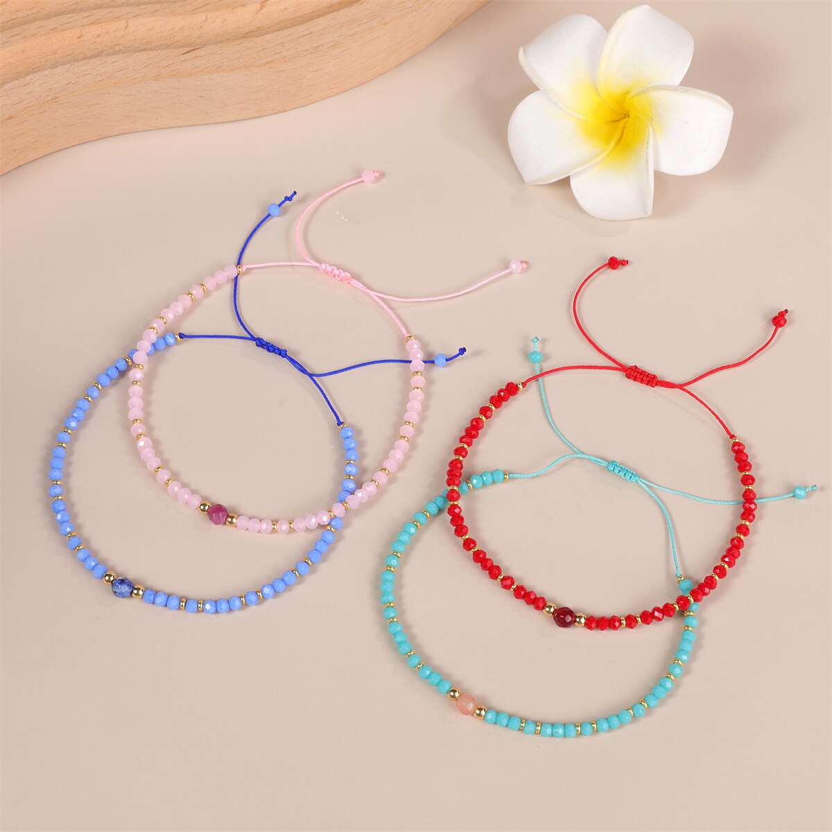 Women Crystal Faceted Glass Beads Charms Bracelets Boho Woven Adjustable Wristband Cuff Jewelry
