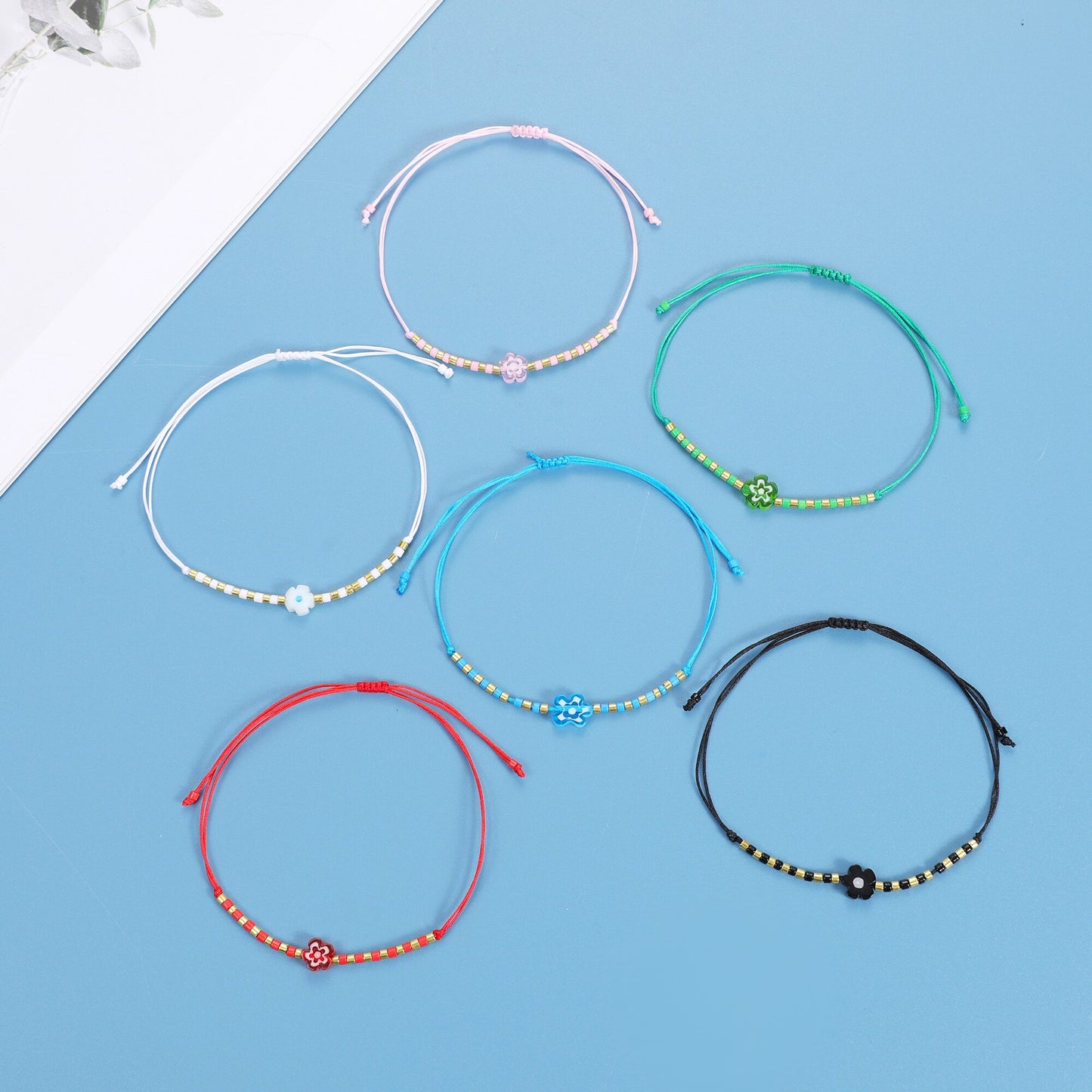 12pcs Braided Flowers Charms Bracelets for Women Adjustable Multi Color Seed Beads Jewelry Rope Chain Bracelet