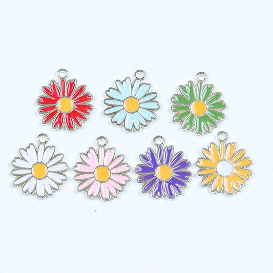 2pcs/lot Metal Drip Oil Sunflower Daisy Plant Pendants for DIY Making Earrings Necklaces Jewelry DIY Accessories Wholesale