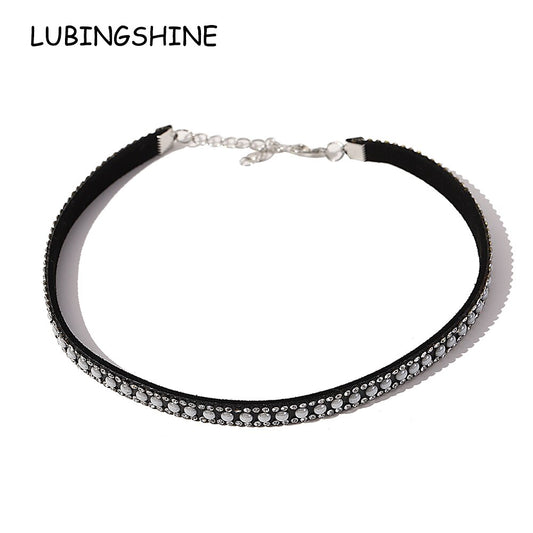 Korean Fashion Opal Rhinestone Choker Necklace for Women Vintage Fine Chain Velvet Girl Neck Jewelry Accessories