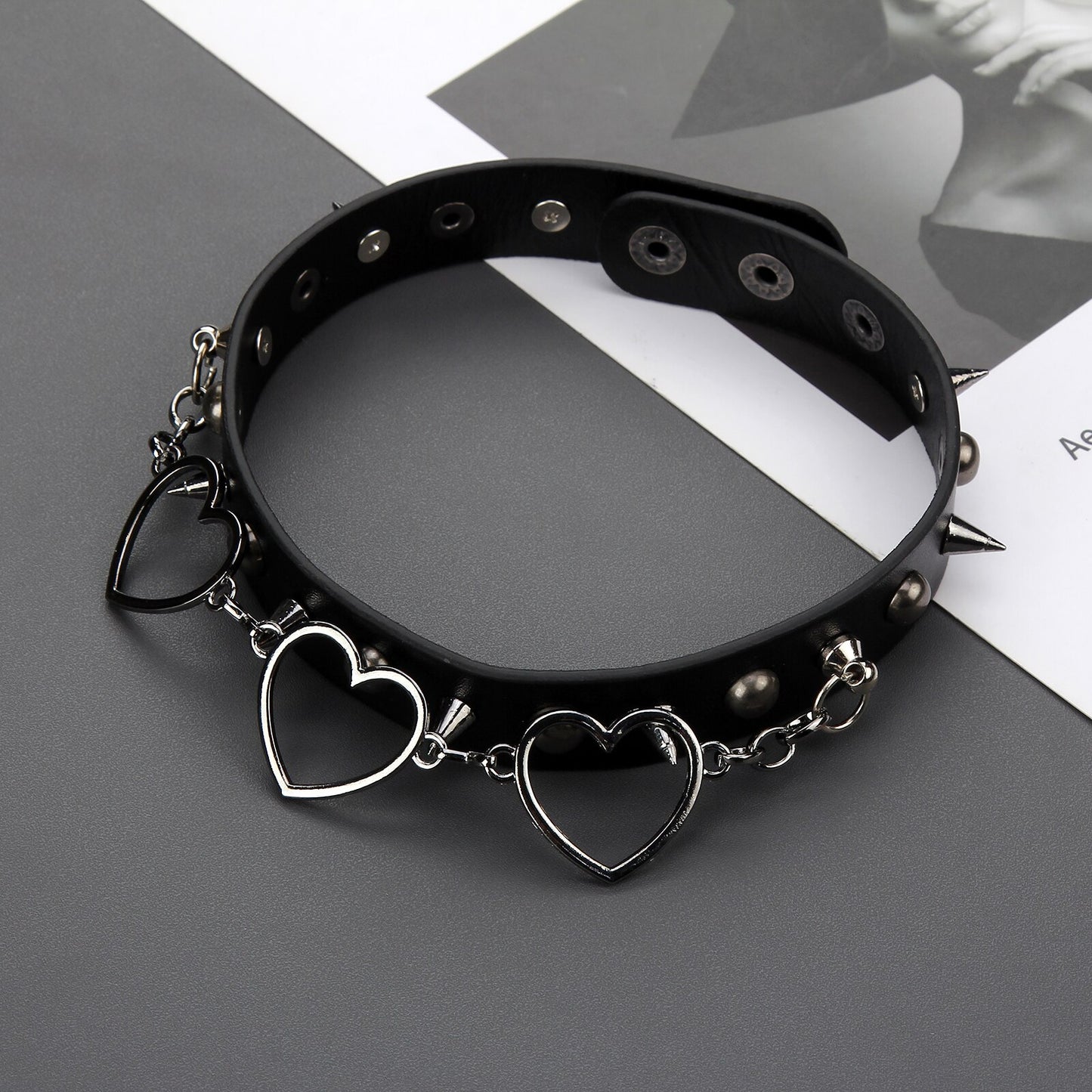 Punk Heart Pendant Leather Choker Collar for Women Girl Studded Punk Silver Color Chain Harajuku Collars Sexy Jewelry