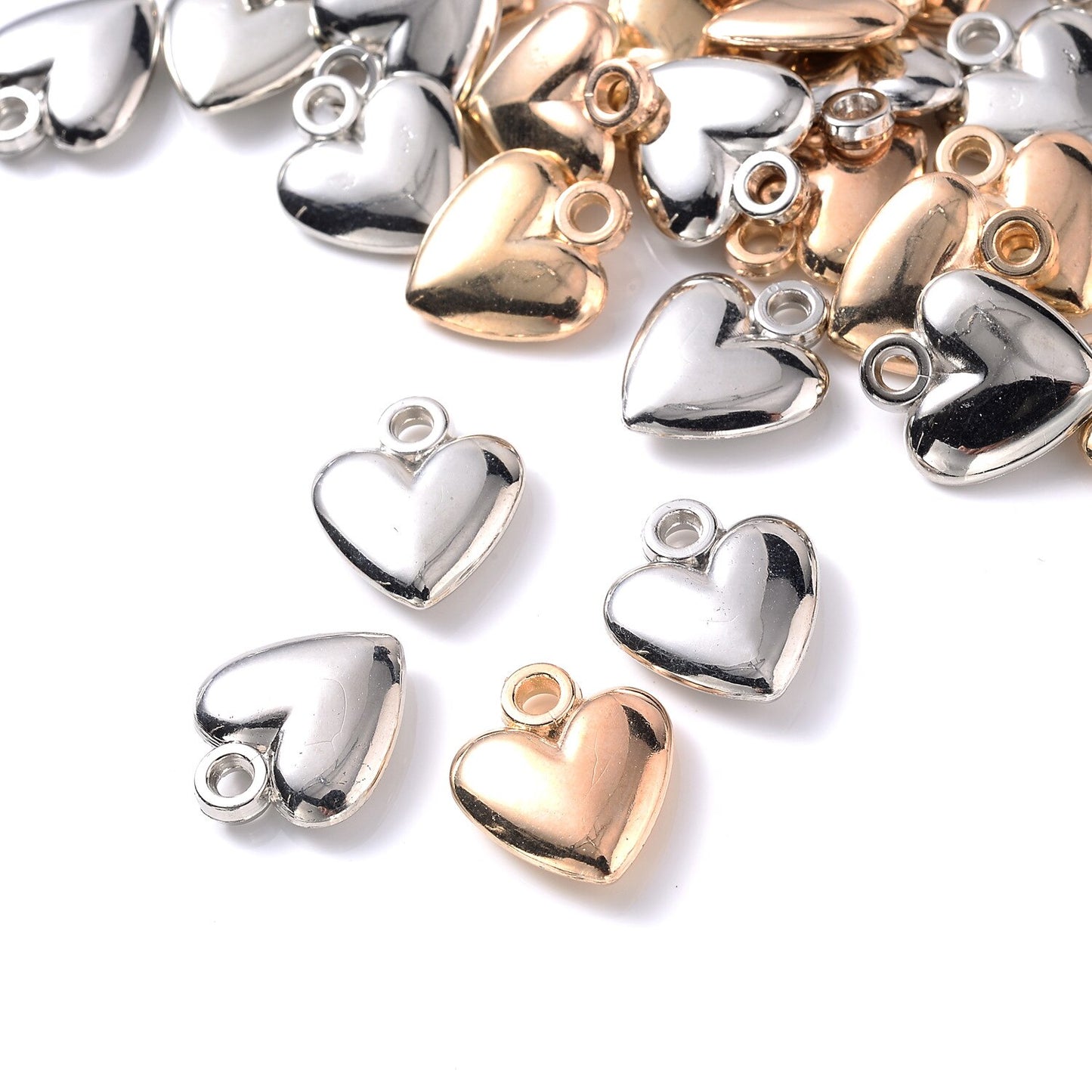 50pcs/lot Plated Gold/silver Color Metal Heart Pendants for DIY Making Earrings Necklaces Jewelry DIY Accessories