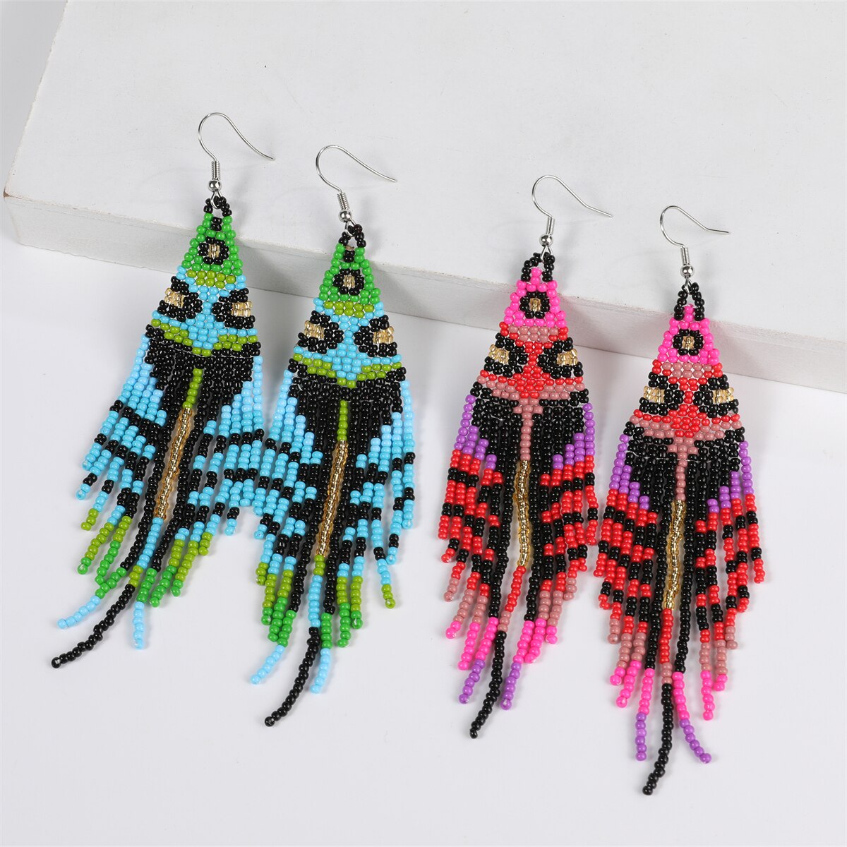 Bohemian Colorful Resin Seed Beaded Round Earrings for Women Girls Statement Dangle Earrings Ethnic Jewelry