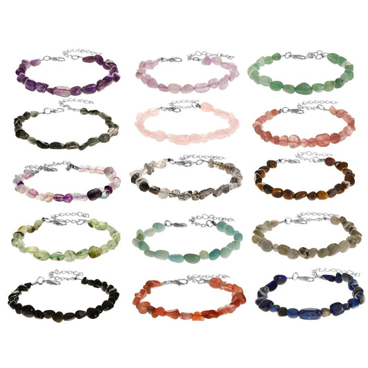 Natural Stone Pebbles Gemstone Stretch Bracelets for Women Man Tumble Polished Align Increase Communication Reiki Bracelets