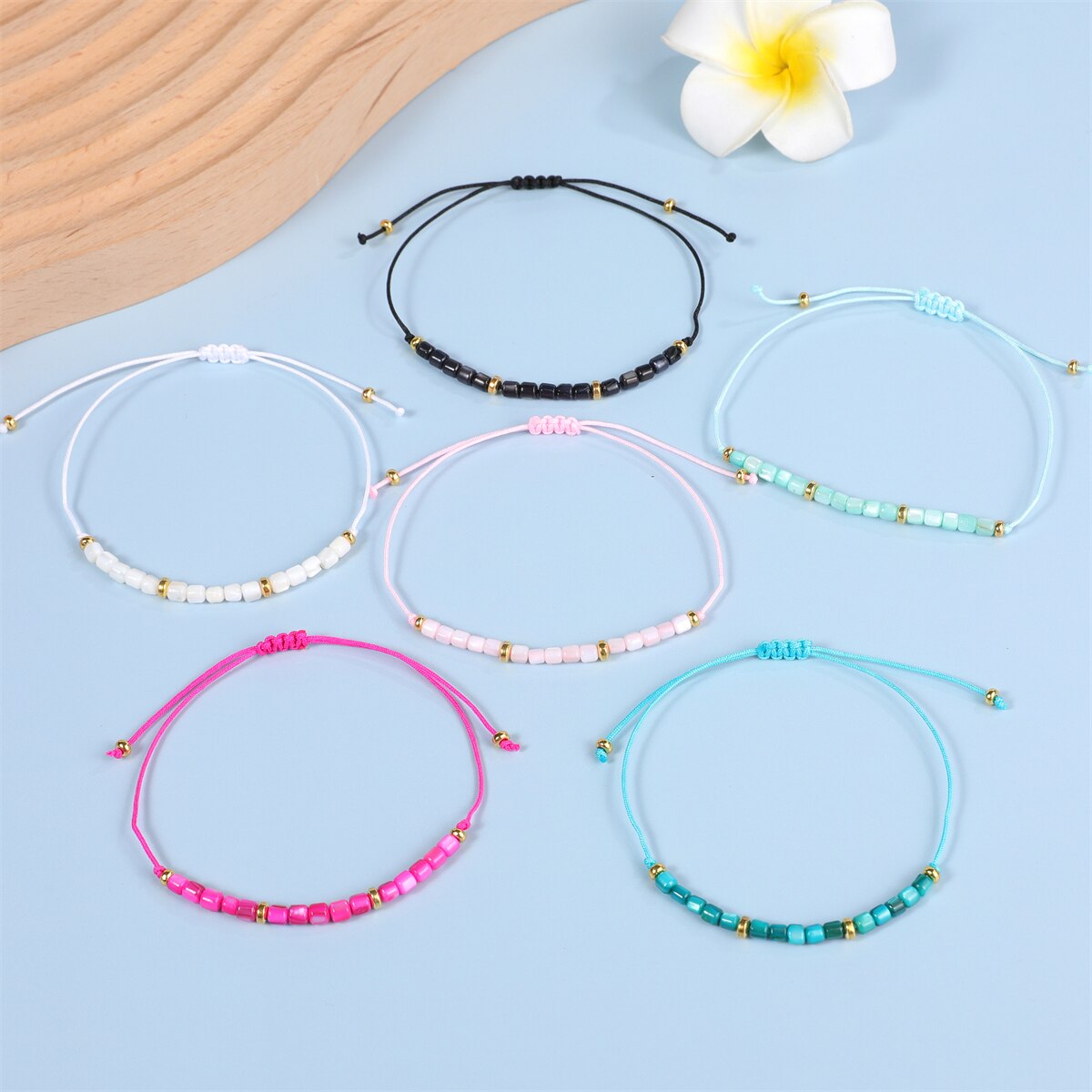 12pcs Cylindrical Shell Beaded Braided Bracelet Set for Women Crystal Bead Chain Anklet Jewelry Gifts Wholesale