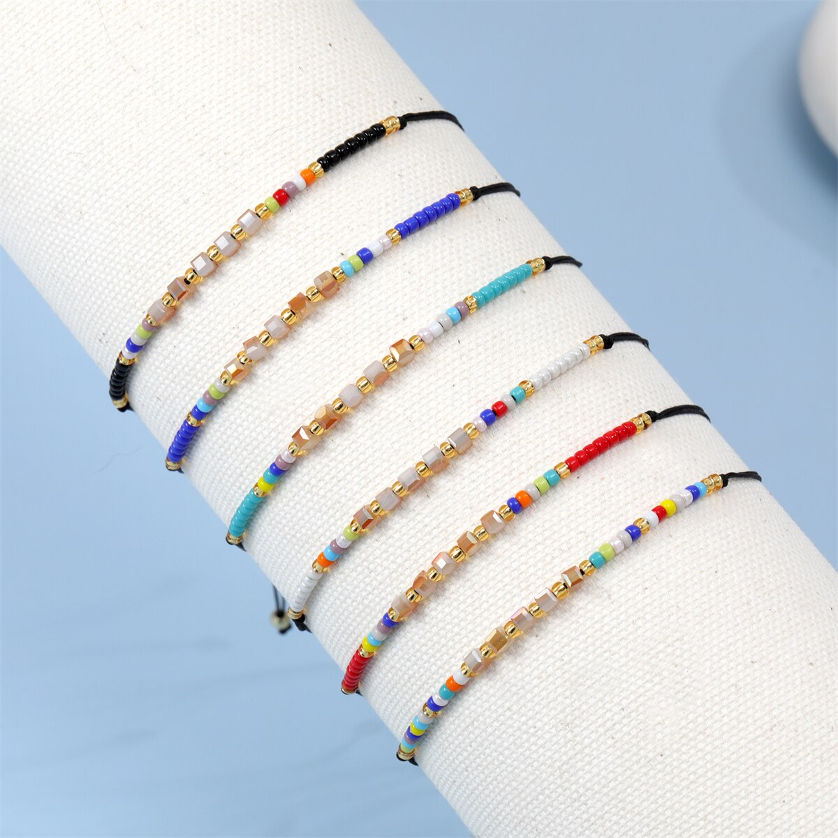 12pcs/lot Boho Woman Handmade Bohemia Weave Adjustable Crystal Seed Beads Rope Chain Charms Bracelets Fashion Jewelry