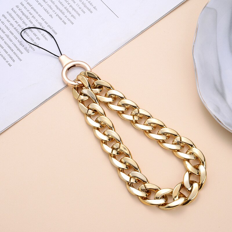 Punk Lobster Clasp Thick Wrap Metal Chain Mobile Phone Chain Anti-lost Handmade Acrylic Cord Lanyard for Women Girls