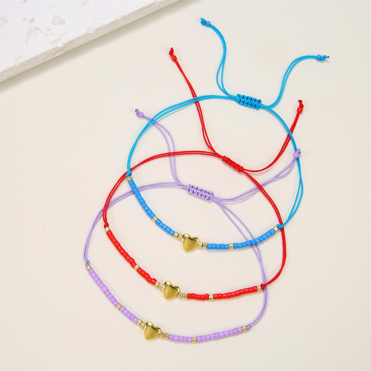 12pcs Plated Gold Heart Charm Bracelet Set for Women Fashion Woven Rope Seed Beaded Bracelet Handmade Jewelry Accessories