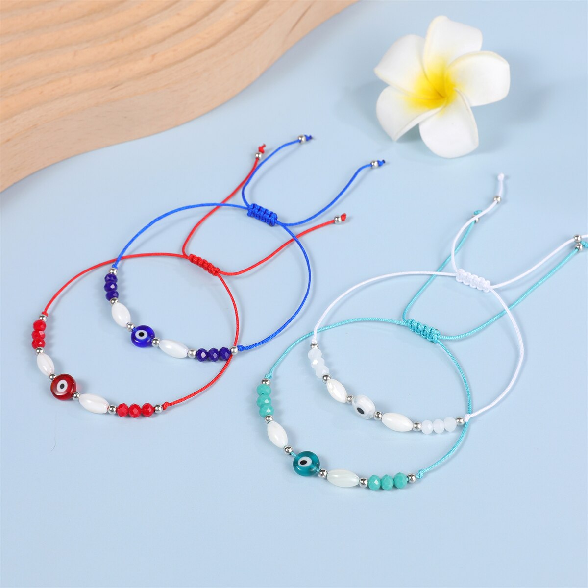 12pcs/lot Crystal Pearl Beads Evil Eye Charms Bracelets for Women Men Adjustable Handwoven Bracelet Anklets Jewelry