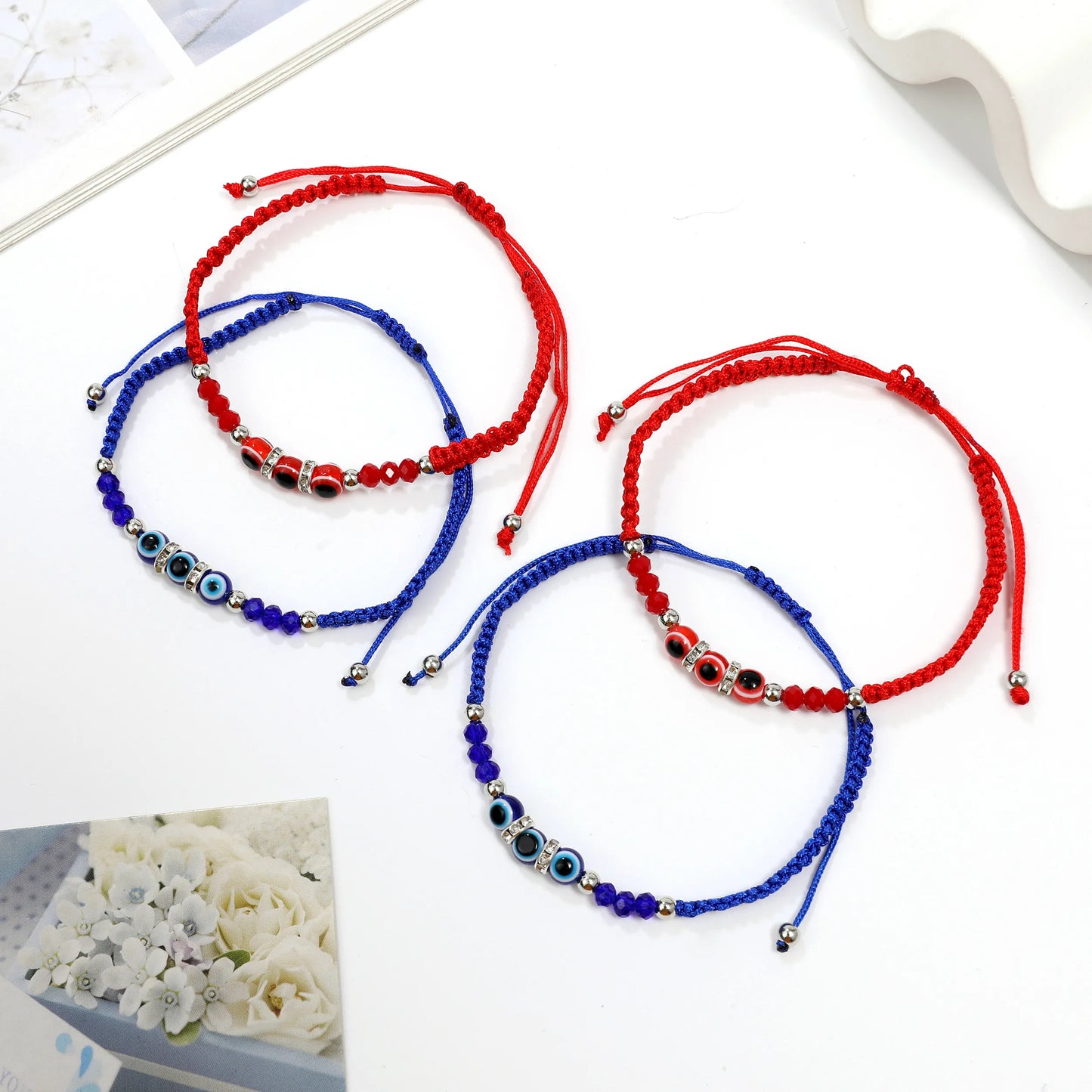 Boho 12pcs Handmade Thick Lucky Red Rope Braided Bracelet Evil Eye Bead Chain Adjustable Bracelets for Women Men
