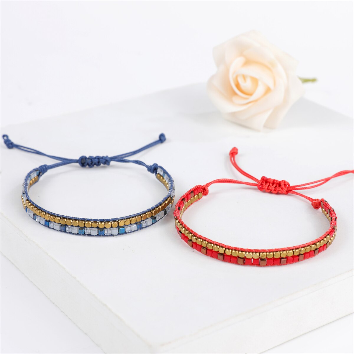 Multilayer Ethnic Glass Beads Adjustable Charm Bracelets Braided Rope Yoga Bracelet for Men Women Wristband Boho Jewelry Gift