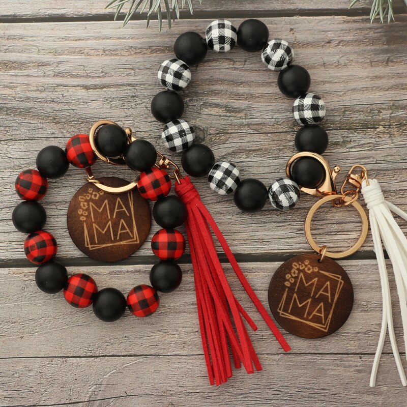 2023 New Leopard Print Wooden Bead Hand Beads Spotted Wooden Bead Bracelet Handmade Tassel Bracelets Keychain