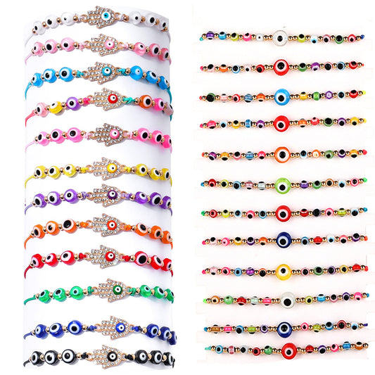 24pcs/lot Evil Eye Charms Bracelets Mexican Bracelets Fatima Hand Bracelets for Women Girls Boys Wholesale Free Shipping