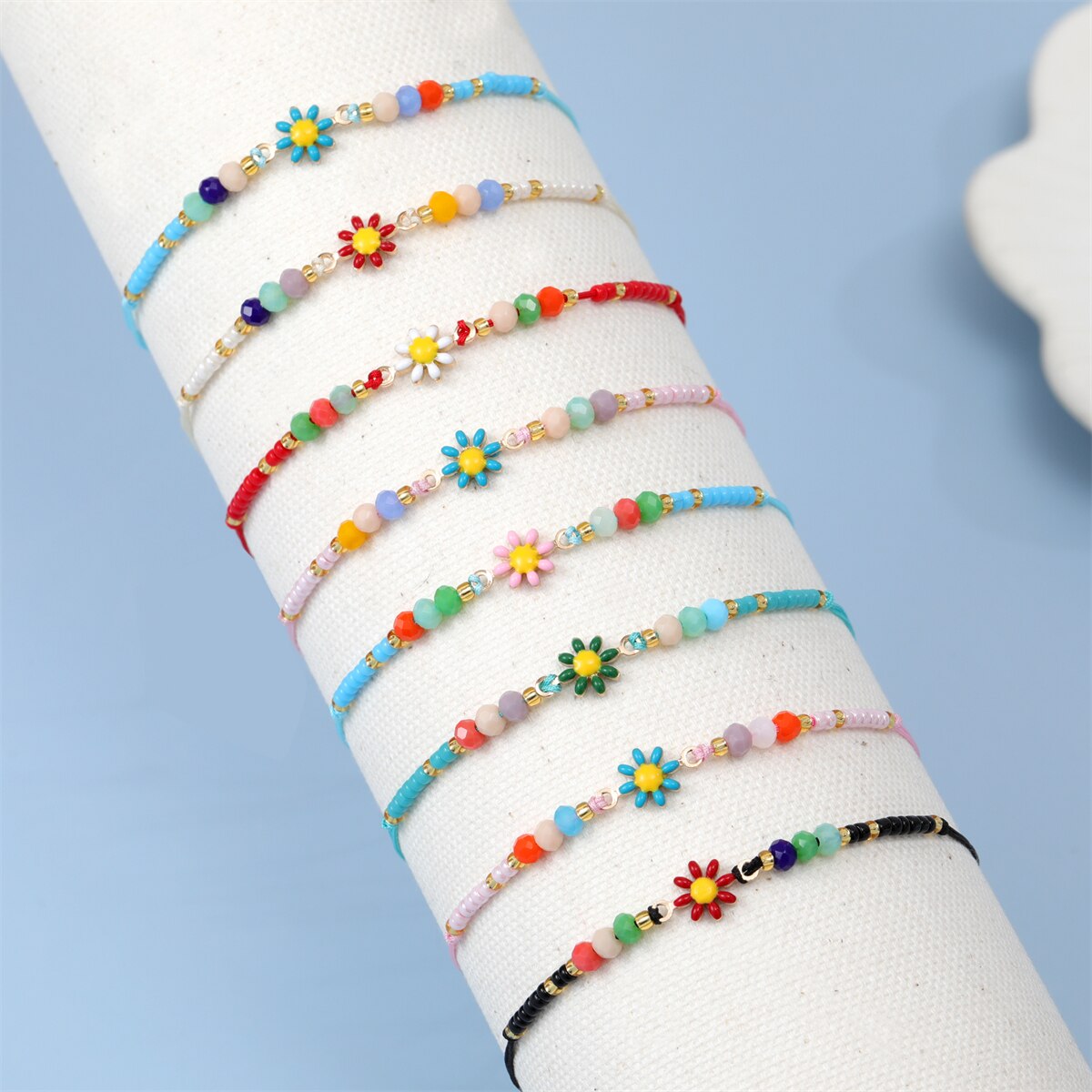 12pcs/lot Colorful Flower Women Bead Bracelets Summer Small Flowers Bohemian Handmade Adjustable Braided Bracelet Bangle Jewelry