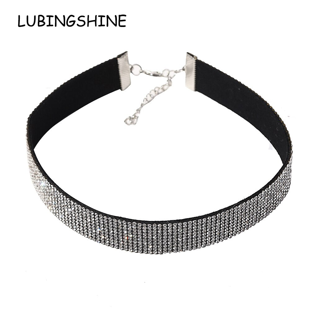 Fashion Shiny Crystal Rhinestone Choker Necklace for Women Black Chain Wedding Accessories Punk Gothic Chokers Jewelry