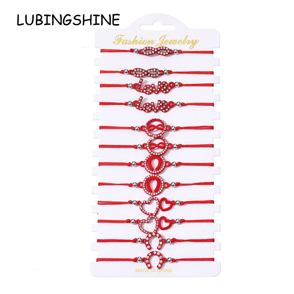 12pcs/Sets Infinite Love Turtle Woman Braided Adjustable Heart Pendant Charms Bracelet for Child Anklets Handmade Jewelry