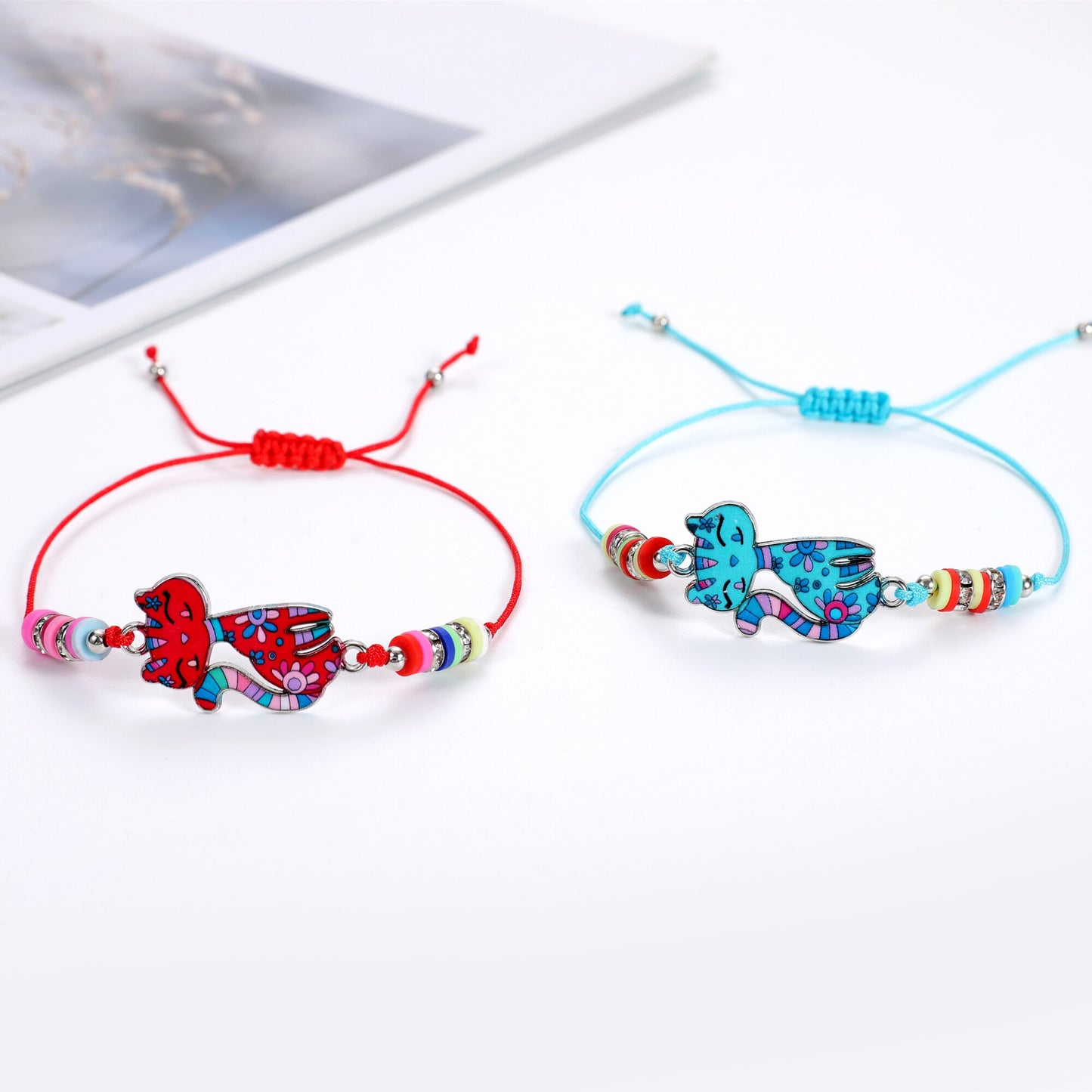 12Pcs Cute Cartoon Animal Cat Bracelet for Girl Kids Women Fashion Oil Painting Charm Student Friendship Bracelets Jewelry