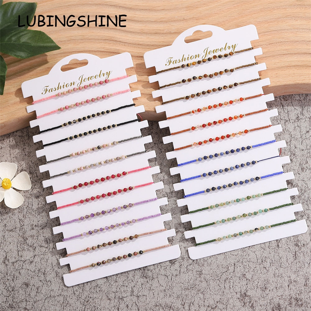 12pcs/lot Colorful Crystal Beads Charms Bracelet for Women Men Adjustable Hand Woven Bracelet Anklet Jewelry Gift Wholesale