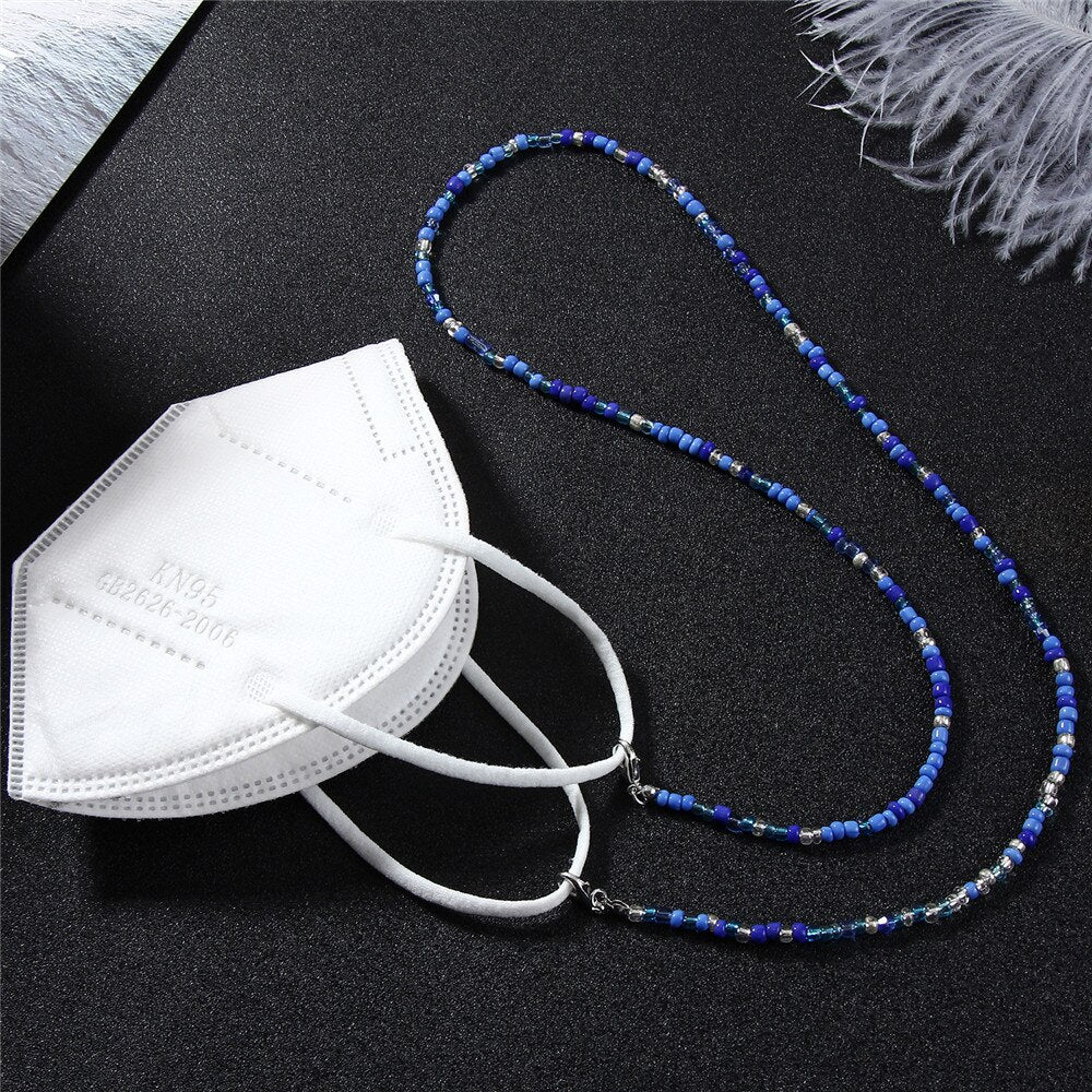 Bohemian Women Crystal Seed Bead Eyeglass Eyewears Sunglasses Reading Glasses Chain Necklace chokers Strap Rope for Mask