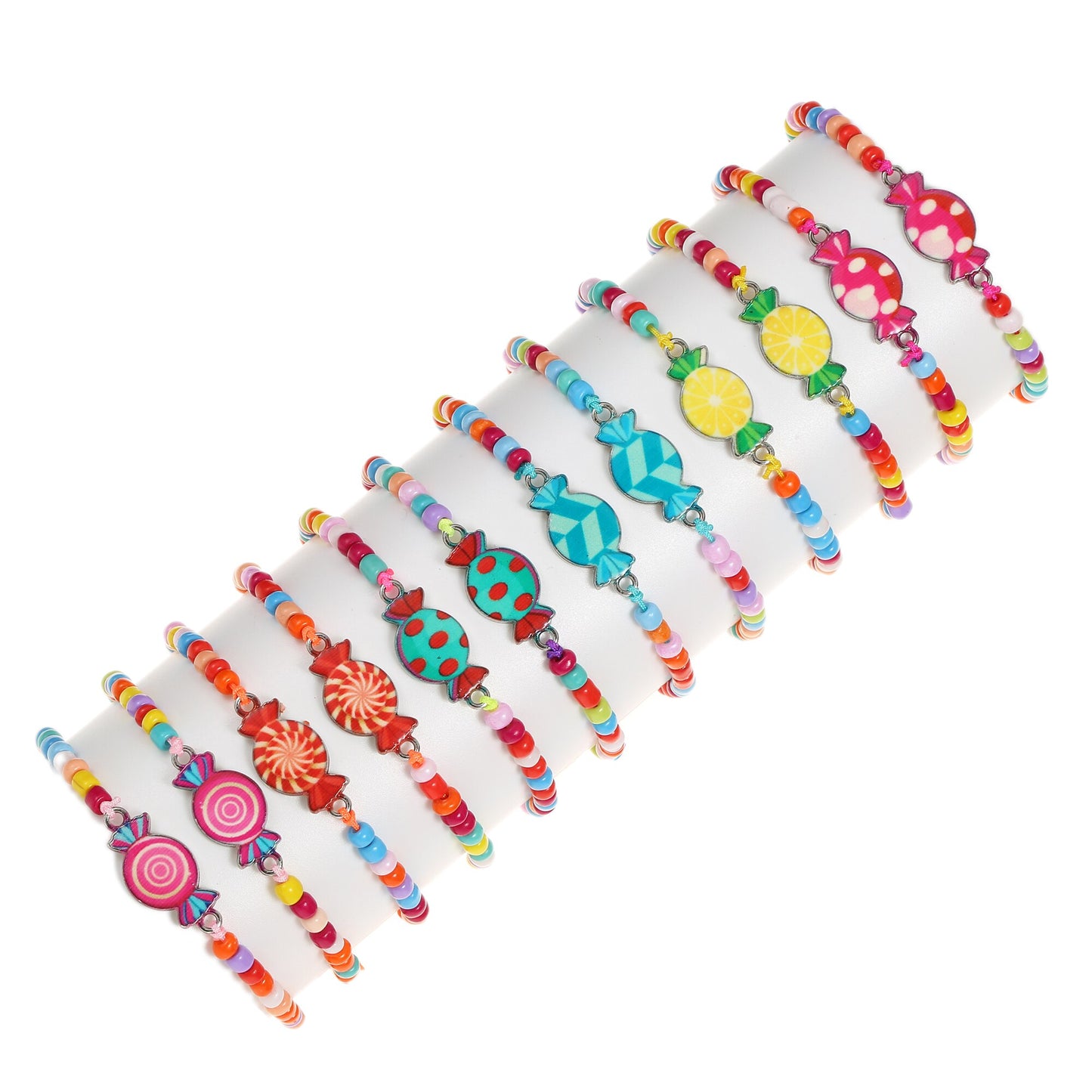 12 Pcs Colorful Cute Candy Charm Bracelet for Girl Kids Handmade Rice Bead Braided Chain Friendship BFF Gifts