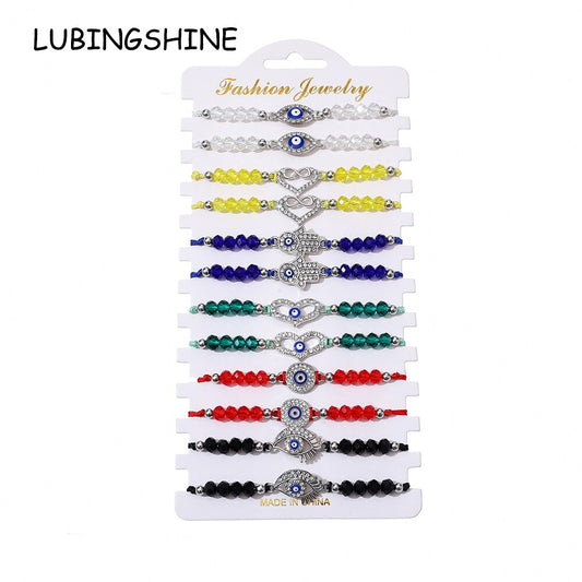 Boho 12pcs/Sets Infinite Love Heart Bracelets for Women Child Rhinestones Adjustable Rope Chain Evil Eye Charms Anklets Jewelry