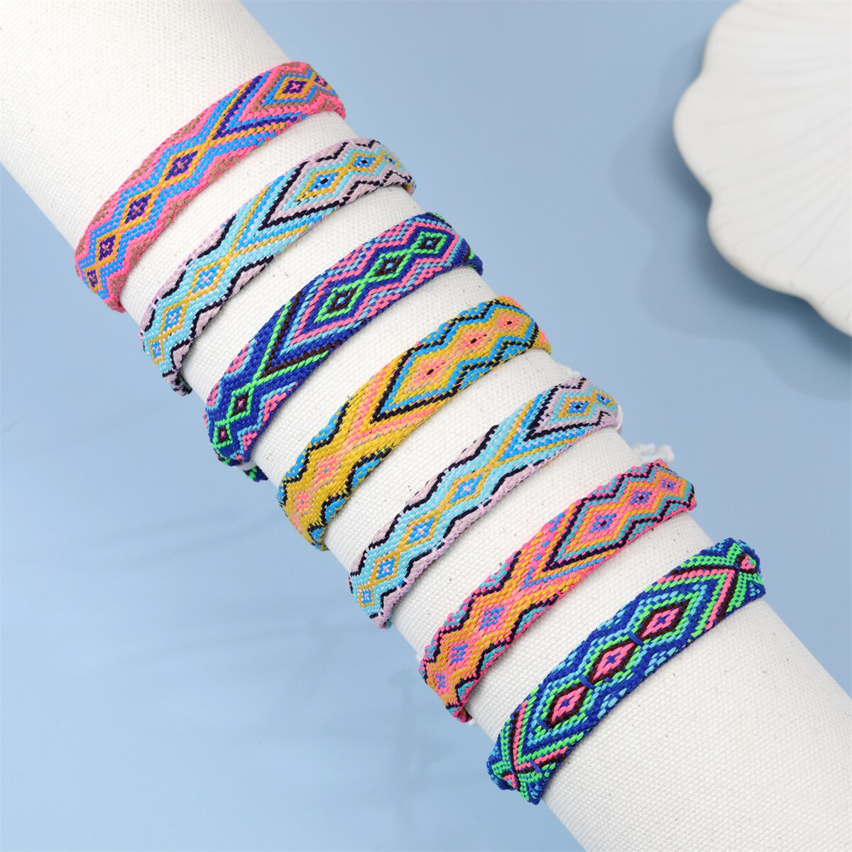 12pcs Wave Embroidery Charms Bracelets for Women Men Adjustable Size Summer Surf Anklet Wristband Cuff Jewelry Gift