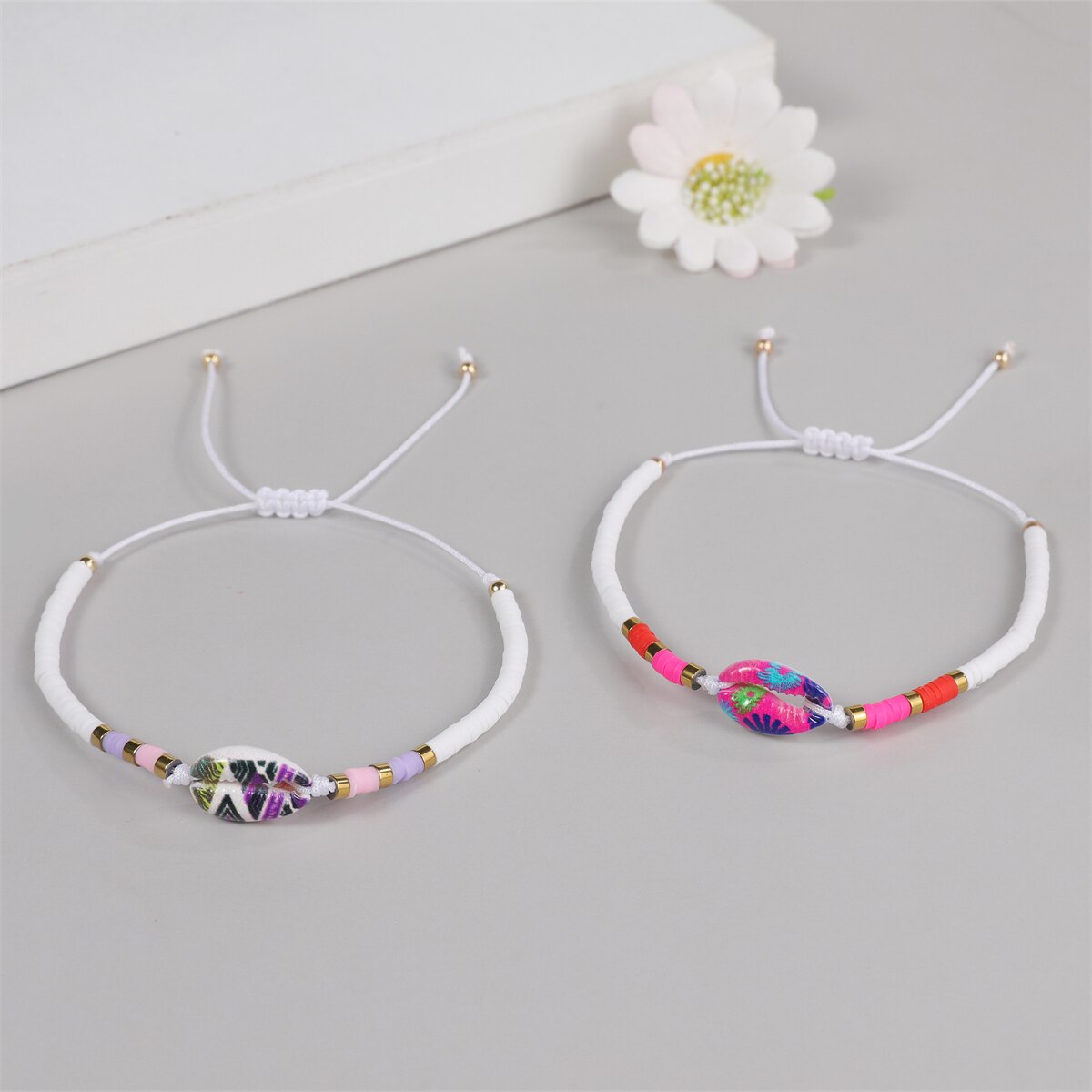 12pcs/set Soft Clay Shell Charm Bracelets Set for Women Kids Handmade Braided Rope Adjustable Bracelet Anklets Trendy Jewelry